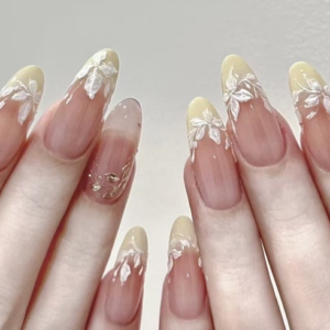 N017 Soft Yellow Creamy Medium Oval Hand-Painted Orchid Press-On Nails