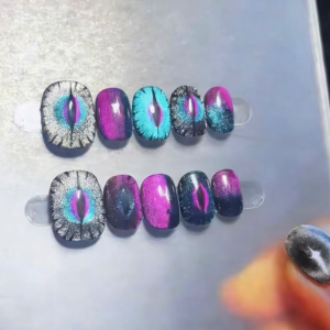 N030 Blue-Purple Punk Gradient Cat Eye Short Squoval Press-On Nails
