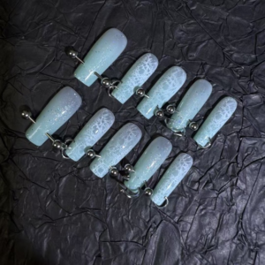 N019 Mint Green Fine Glitter Lace Long Square Press-On Nails