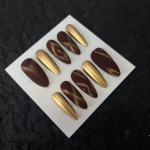 N066 Gold-Brown Color-Block Matte Leopard Print Almond Press-On Nails